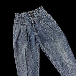 Vintage Womens Jeans 80s Lee Acid Wash High Waisted Denim Pleated Retro Fashion